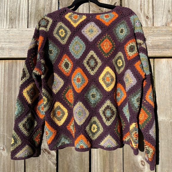 David Brooks Hand-Knit Cardigan in Purple and Orange Size L - Picture 11 of 13
